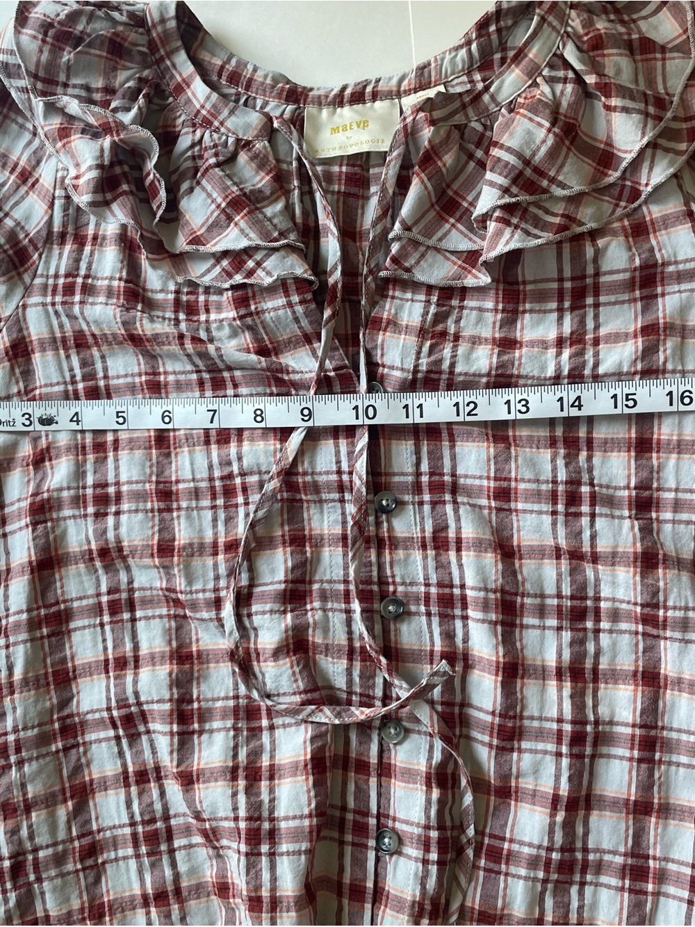 Anthropologie Red and Light Blue Plaid Button-Down Shirt - Picture 6 of 9